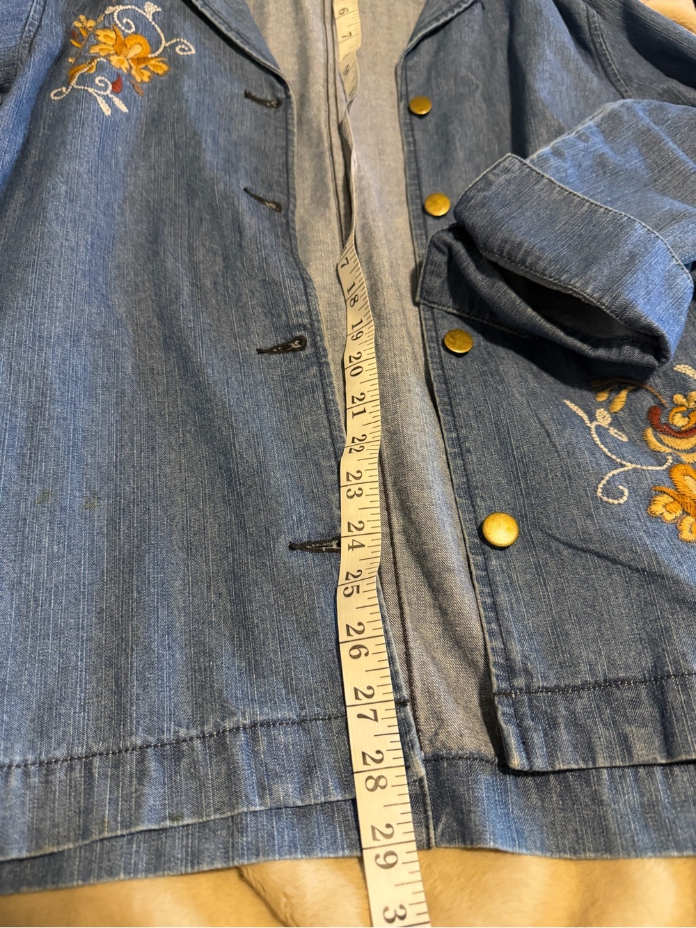 Classic Elements Blue Denim Jacket Floral Embroidery Vintage Cotton size Large - Picture 4 of 7